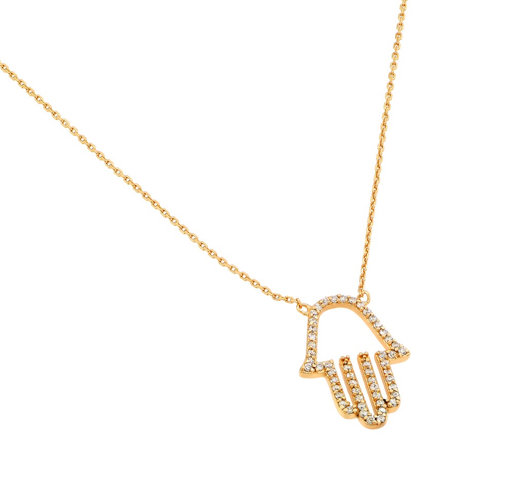 Sterling Silver "Hamsa" Necklace Yellow Gold Plated